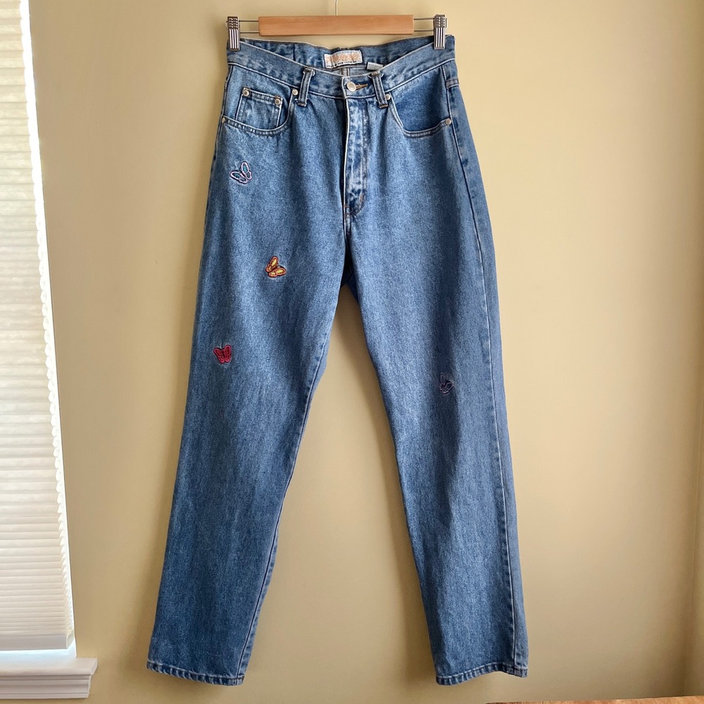 Vintage Jeans Women's Waist Size 27" 90s Butterfly Patches Retro Denim Classic